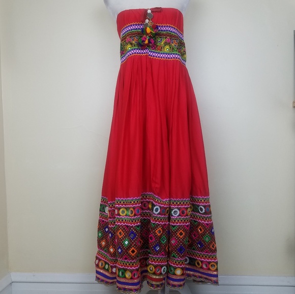 hand made Dresses & Skirts - Handmade BOHO Indian Rajasthani Red Dress Large